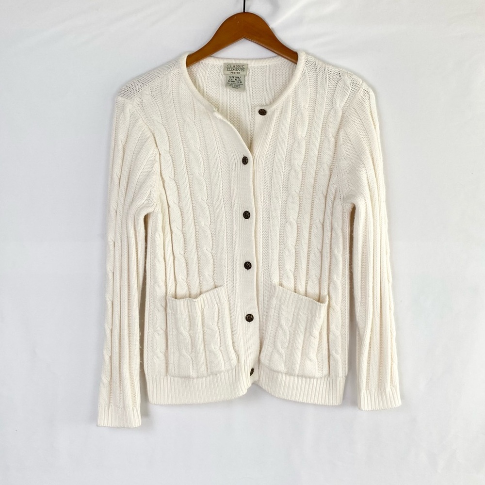 Vintage Cable Knit Button Up Sweater Cardigan Winter Fall Size Small‎ Petite